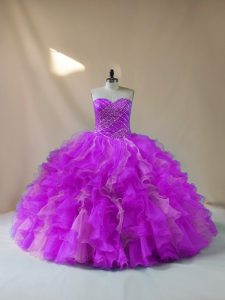 Lovely Multi-color Sleeveless Beading and Ruffles Lace Up Quince Ball Gowns