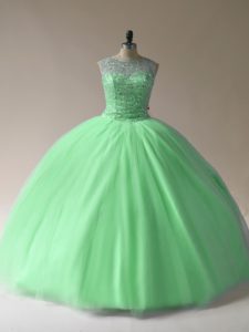 Trendy Sleeveless Tulle Floor Length Lace Up Sweet 16 Dresses in with Beading