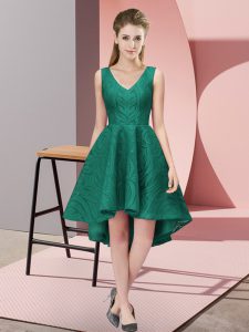 Flirting High Low Zipper Vestidos de Damas Peacock Green for Wedding Party with Lace