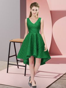 Dark Green Damas Dress Wedding Party with Lace V-neck Sleeveless Zipper