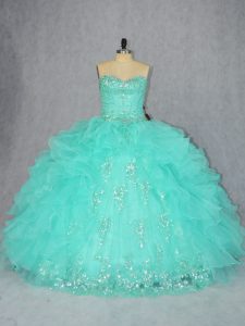 Aqua Blue Sleeveless Beading and Appliques Floor Length Sweet 16 Dress