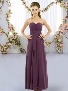 Floor Length Dark Purple Quinceanera Dama Dress Chiffon Sleeveless Ruching