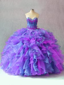 Fancy Organza Sleeveless Floor Length Vestidos de Quinceanera and Beading and Appliques and Ruffles