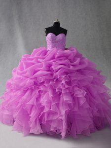Sophisticated Lilac Lace Up Sweetheart Beading and Ruffles and Pick Ups Ball Gown Prom Dress Organza Sleeveless
