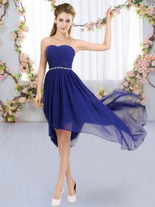 Ideal High Low Empire Sleeveless Royal Blue Dama Dress for Quinceanera Lace Up