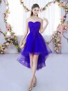Spectacular Purple Sleeveless High Low Lace Lace Up Court Dresses for Sweet 16