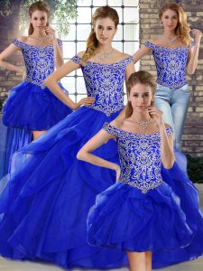 Delicate Tulle Sleeveless Quinceanera Gowns Brush Train and Beading and Ruffles