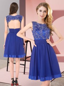 Gorgeous Royal Blue Backless Scoop Beading and Appliques Dama Dress for Quinceanera Chiffon Sleeveless