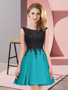 Low Price Teal A-line Scoop Sleeveless Satin Mini Length Zipper Lace Damas Dress