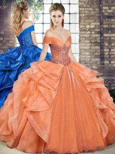Admirable Off The Shoulder Sleeveless Organza Vestidos de Quinceanera Beading and Ruffles Lace Up