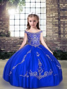 Superior Off The Shoulder Sleeveless Tulle Little Girls Pageant Gowns Beading Lace Up