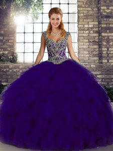 Custom Design Sleeveless Lace Up Floor Length Beading and Ruffles Quinceanera Gown