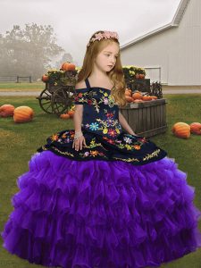Straps Sleeveless Child Pageant Dress Purple Organza