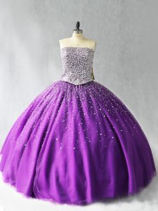 Purple Sleeveless Organza Lace Up Sweet 16 Dresses for Sweet 16 and Quinceanera