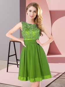 Chiffon Backless Scoop Sleeveless Mini Length Vestidos de Damas Beading and Appliques