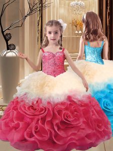 Hot Selling Multi-color Sleeveless Fabric With Rolling Flowers Lace Up Girls Pageant Dresses for Party and Wedding Party