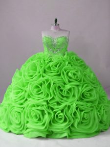 Sweetheart Sleeveless Quinceanera Dress Brush Train Beading Fabric With Rolling Flowers