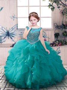 Organza Sleeveless Floor Length Kids Formal Wear and Beading and Ruffles
