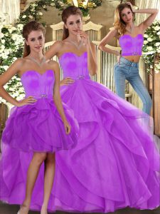 Tulle Sleeveless Floor Length Quinceanera Gowns and Beading and Ruffles