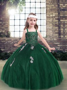 Amazing Dark Green High School Pageant Dress Party and Military Ball and Wedding Party with Appliques Straps Sleeveless Lace Up