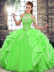 Green Sleeveless Beading and Ruffles Floor Length Vestidos de Quinceanera