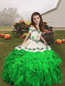 Trendy Organza Sleeveless Floor Length Kids Formal Wear and Embroidery and Ruffles