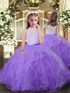Elegant Lavender Scoop Backless Ruffles Pageant Dress Womens Sleeveless