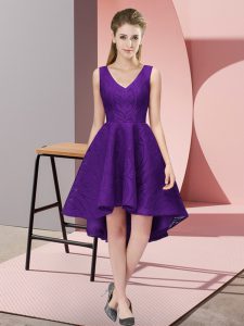 Graceful Purple Sleeveless Lace Zipper Dama Dress for Quinceanera for Wedding Party
