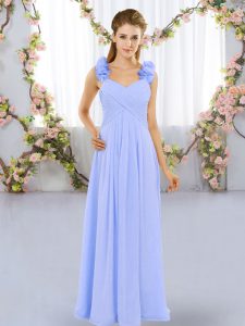 Smart Lavender Lace Up Vestidos de Damas Hand Made Flower Sleeveless Floor Length