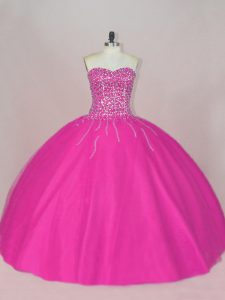 Customized Fuchsia Sweetheart Neckline Beading Sweet 16 Dress Sleeveless Lace Up