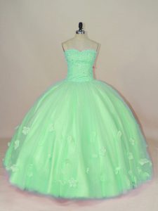 Glamorous Tulle Sweetheart Sleeveless Lace Up Hand Made Flower Sweet 16 Dresses in Green