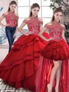 Gorgeous Red Sleeveless Beading and Ruffles Lace Up Quinceanera Dresses