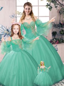 Green Long Sleeves Tulle Lace Up Sweet 16 Quinceanera Dress for Sweet 16 and Quinceanera