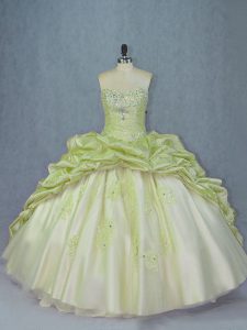Lovely Yellow Green Lace Up Sweetheart Beading and Appliques Sweet 16 Dresses Organza and Tulle Sleeveless Brush Train