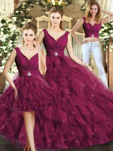 Chic Sleeveless Beading and Ruffles Backless Vestidos de Quinceanera