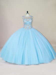 Top Selling Blue Sleeveless Tulle Lace Up 15 Quinceanera Dress for Sweet 16 and Quinceanera