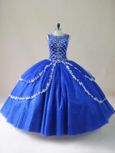 Flirting Tulle Scoop Sleeveless Zipper Beading Sweet 16 Quinceanera Dress in Royal Blue