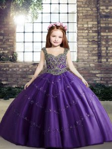 Great Tulle Sleeveless Floor Length Girls Pageant Dresses and Beading
