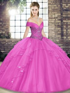 Tulle Sleeveless Floor Length Vestidos de Quinceanera and Beading and Ruffles