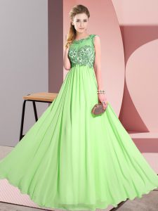 High End Chiffon Sleeveless Floor Length Court Dresses for Sweet 16 and Beading and Appliques