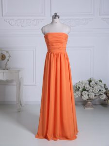 Fancy Floor Length Orange Vestidos de Damas Chiffon Sleeveless Ruching