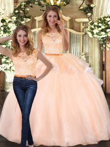 Top Selling Scoop Sleeveless Organza Quinceanera Gown Lace Zipper