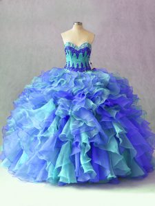 Stylish Multi-color Organza Lace Up Vestidos de Quinceanera Sleeveless Floor Length Beading and Appliques and Ruffles