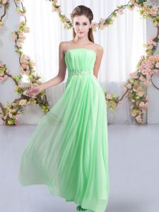Customized Strapless Sleeveless Dama Dress for Quinceanera Sweep Train Beading Apple Green Chiffon