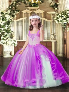 Amazing Sleeveless Lace Up Floor Length Beading Little Girls Pageant Dress Wholesale