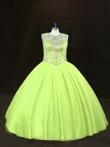 New Arrival Yellow Green Sleeveless Tulle Lace Up Ball Gown Prom Dress for Sweet 16 and Quinceanera