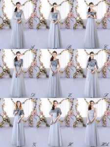Grey Sleeveless Appliques Floor Length Court Dresses for Sweet 16