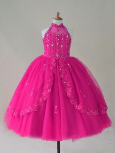 High Quality Tulle Sleeveless Floor Length High School Pageant Dress and Beading and Appliques