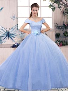 Clearance Lavender Short Sleeves Tulle Lace Up Quinceanera Gown for Military Ball and Sweet 16 and Quinceanera
