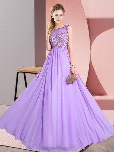 Beauteous Lavender Sleeveless Chiffon Backless Quinceanera Court of Honor Dress for Wedding Party